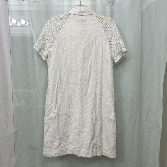 J. Crew Women’s Cotton Dress Size 10 Pockets White Boho Eyelet Breathable - Picture 8 of 15
